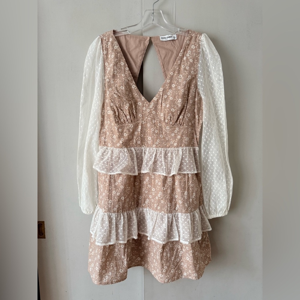 Cute Tan and Cream Mini Dress